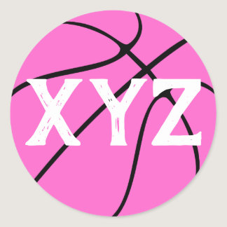 Pink Basketball Custom School Letters or Number Classic Round Sticker