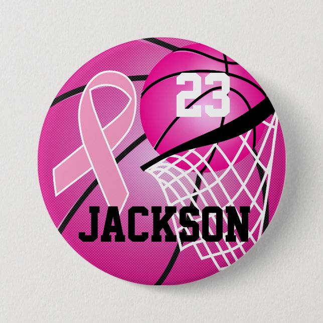 Pink Basketball Design Cancer Awareness Support Pinback Button (Front)