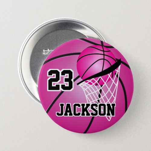 Pink Basketball Design  Personalize Button