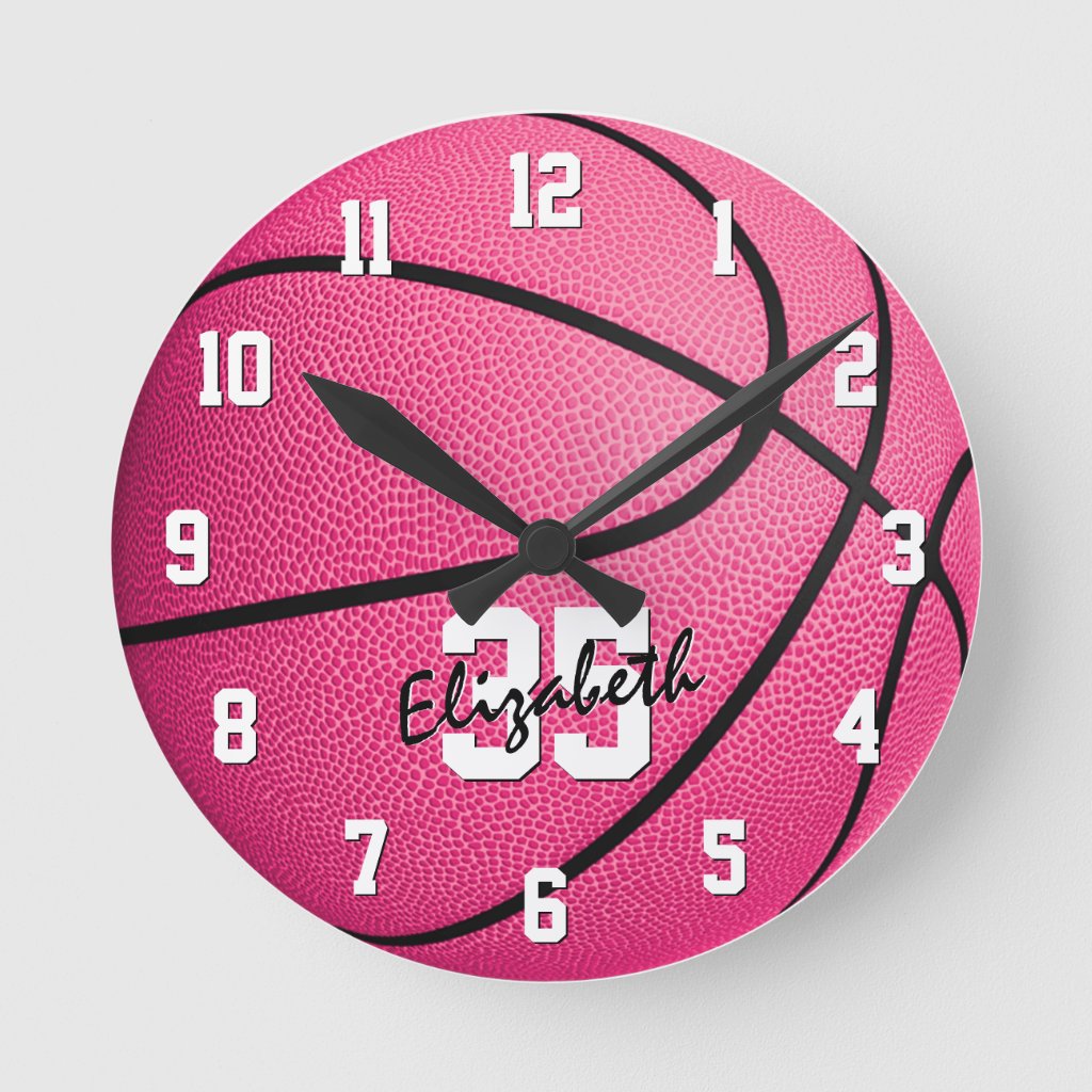Pink basketball girls room decor personalized wall clock