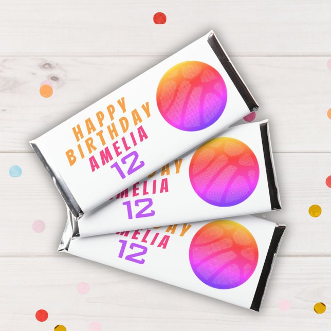 Pink Basketball Happy Birthday Kids Name Age Hershey Bar Favors (Creator Uploaded)