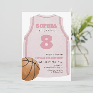 Pink Basketball Jersey Birthday Party Watercolor Invitation