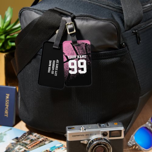 Pink basketball luggage tag for player and fan