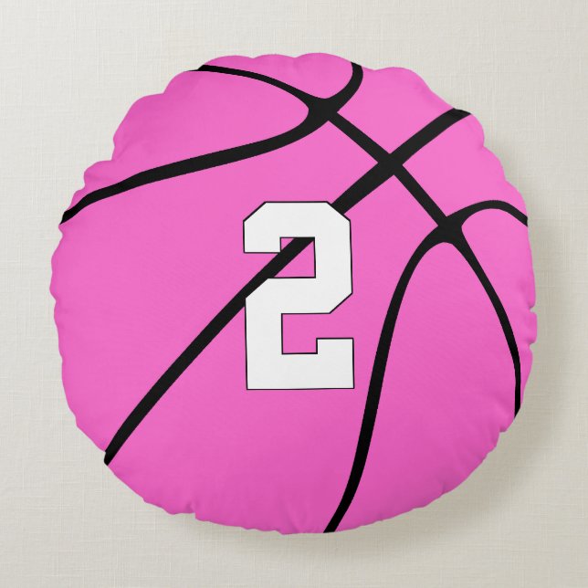 Pink Basketball Player Custom Jersey Number Sports Round Pillow (Front)