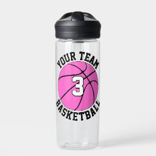 Pink Basketball Player Custom Team Name & Number Water Bottle