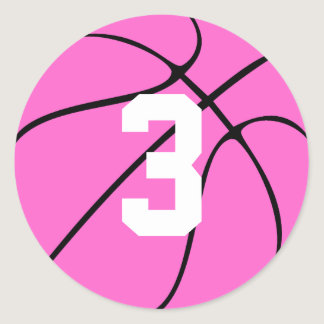 Pink Basketball Player Jersey Number or Initial Classic Round Sticker