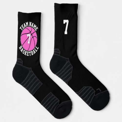 Pink Basketball Player Team Name and Number Sports Socks