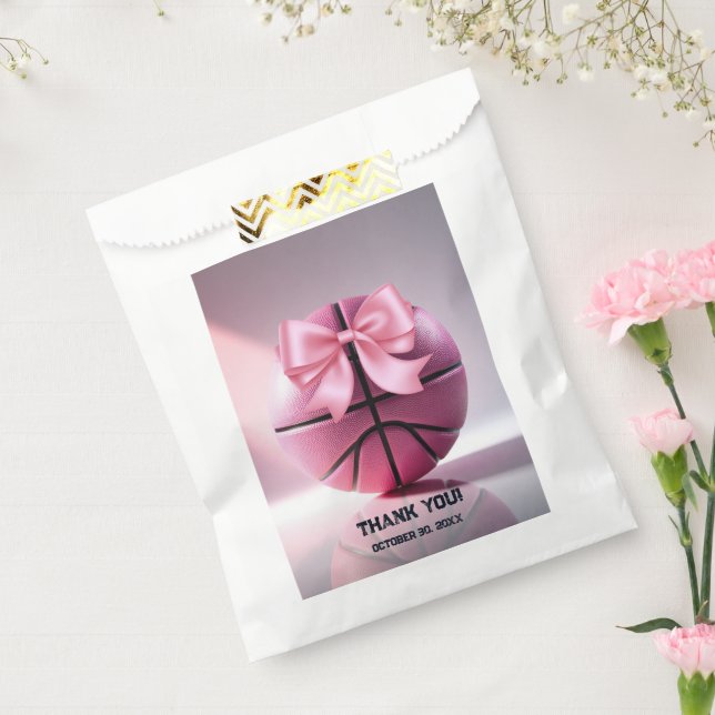 Pink Basketball Ribbon Bow Ball Baby Shower  Favor Bag (Sealed)