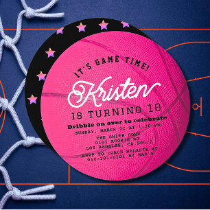 Pink Basketball Shape Girl Birthday Circle Invitation
