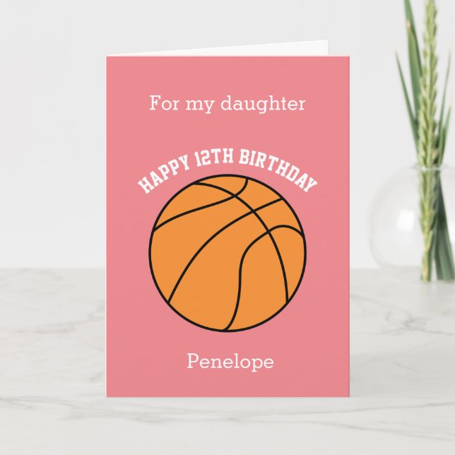 Pink Basketball Sport 12th Birthday Card (Front)