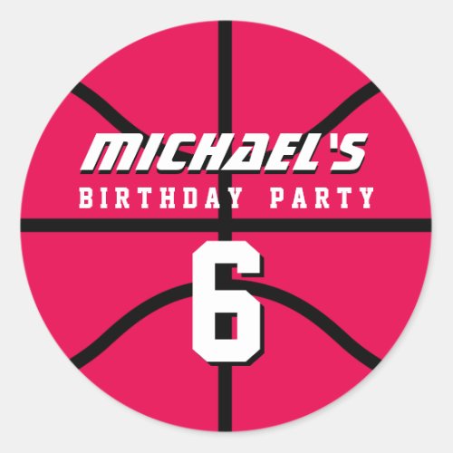 Pink Basketball Sticker Sports Kids Birthday Party