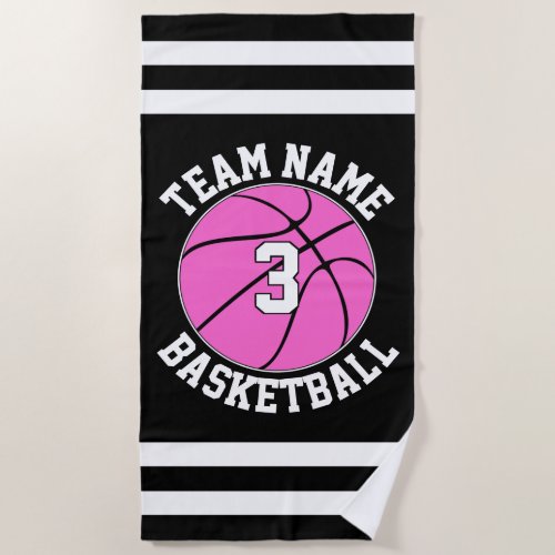 Pink Basketball Team Name  Player Number Custom Beach Towel