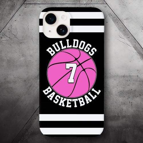 Pink Basketball Team Name Player Number Custom Case_Mate iPhone 14 Case