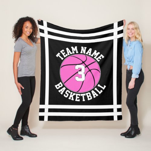 Pink Basketball Team Name  Player Number Sports Fleece Blanket