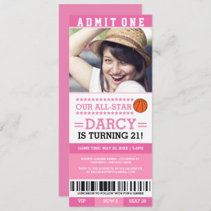 Pink Basketball Ticket Birthday Invites