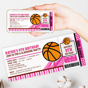 Pink Basketball Ticket Pass Birthday Invitation