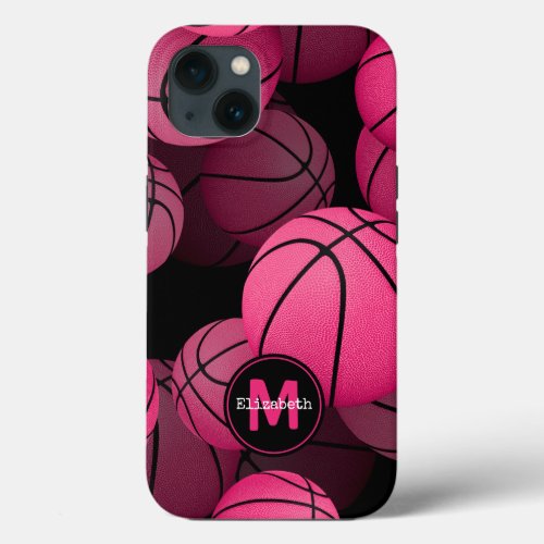 pink basketballs girls personalized iPhone 13 case