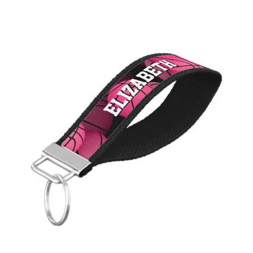 pink basketballs girls personalized wrist keychain