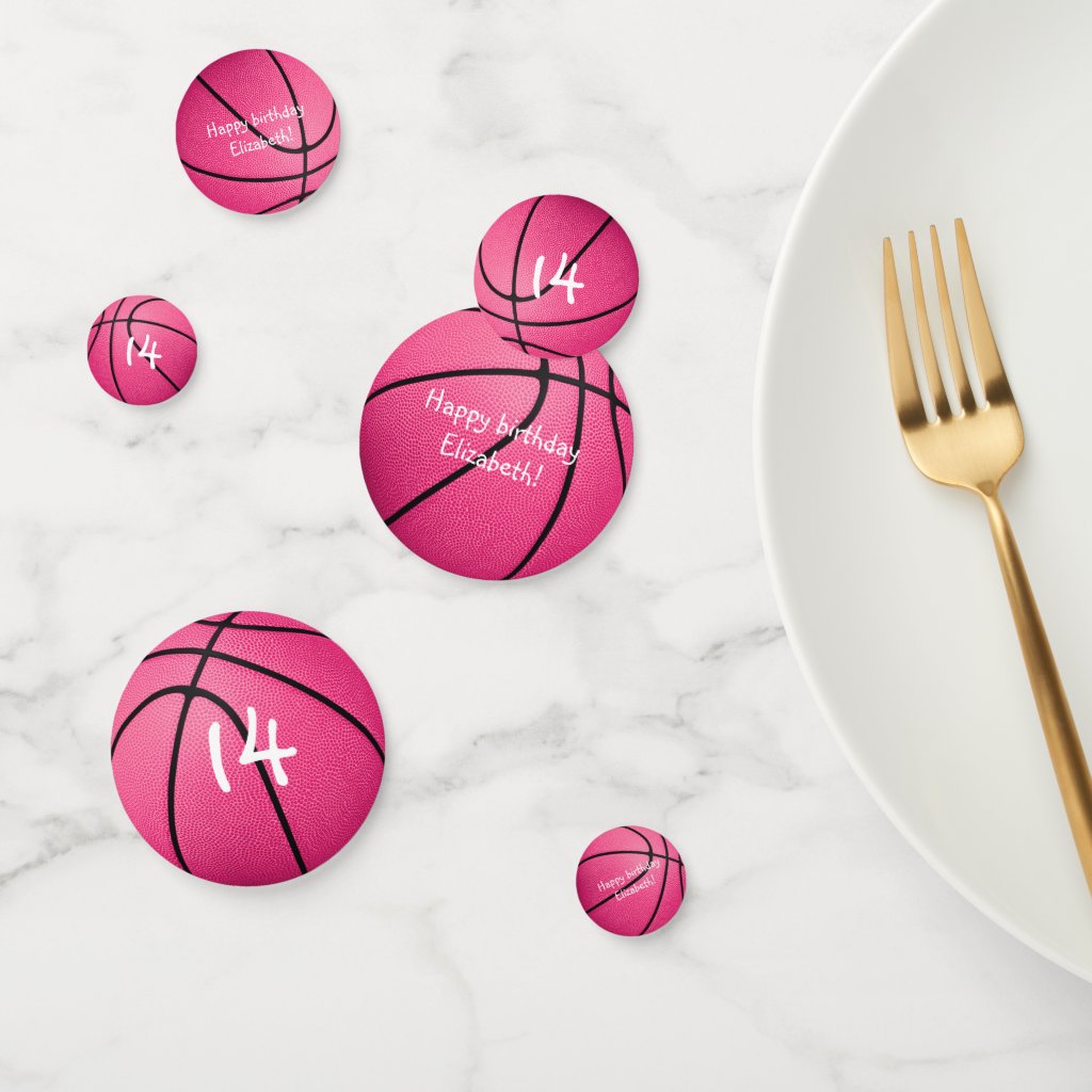 pink basketballs girls sports birthday party confetti