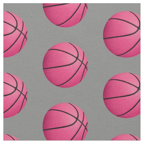 pink basketballs on gray any color sports pattern fabric