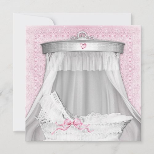 Pink Bassinet Baby Shower Invitations