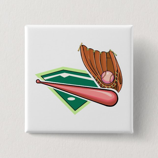 Pink bat & ball with glove pinback button (Front)