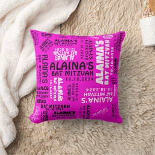 Pink Bat Bar Mitzvah Party Decor Memory Keepsake Throw Pillow