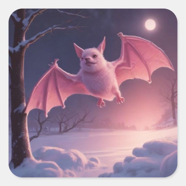 pink bat full moon square sticker (Front)