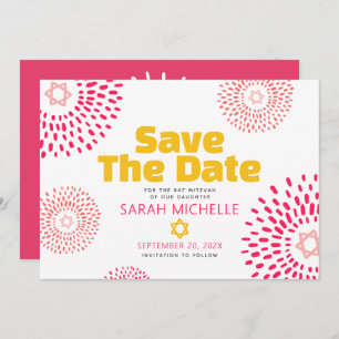 Pink Bat Mitzvah Bold Starburst Cool Modern Groovy Save The Date