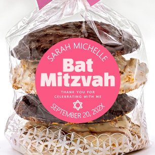 Pink Bat Mitzvah Bold Typography Cool Retro Groovy Classic Round Sticker