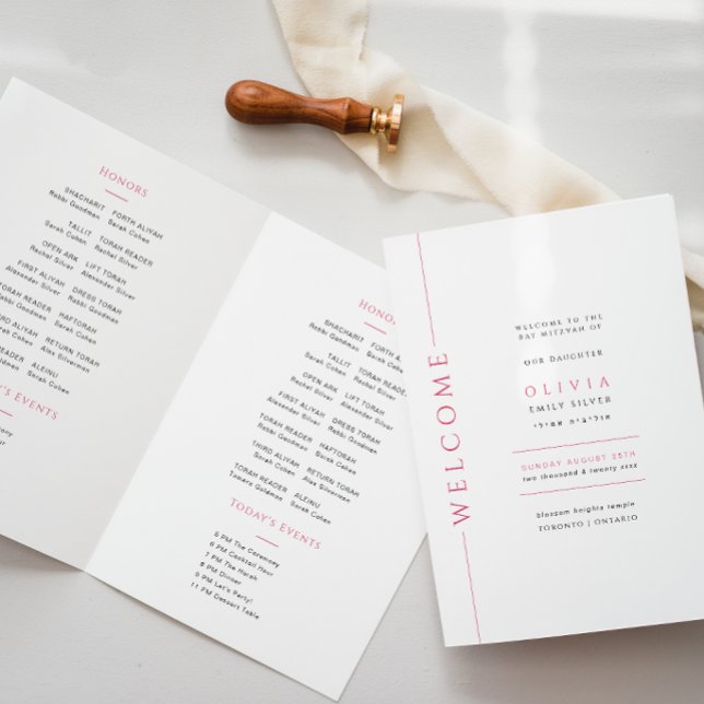 Pink Bat Mitzvah Folded Program Booklet (Creator Uploaded)