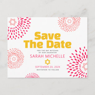 Pink Bat Mitzvah Save the Date Modern Starburst Invitation Postcard