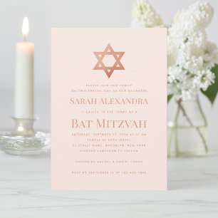 Pink Bat Mitzvah Simple Rose Gold Star of David Invitation