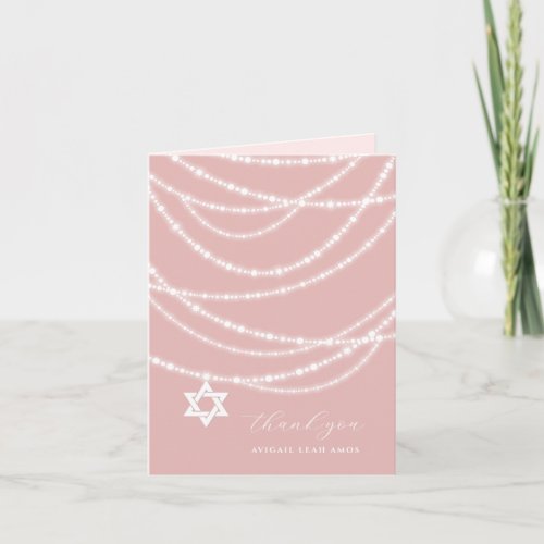 Pink Bat Mitzvah Sparkles Star Of David Photo Thank You Card