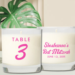 Pink Bat Mitzvah Table Number Scented Jar Candle