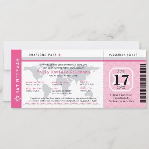 Pink Bat Mitzvah World Traveler Boarding Pass Invitation