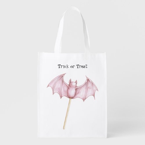 Pink Bat on Stick Halloween Grocery Bag