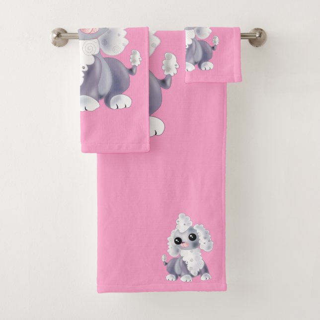 Pink Bath Towels with Cute Pet Dog (Insitu)