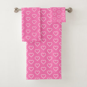 Pink Bath Towels with Hearts - Choose Color