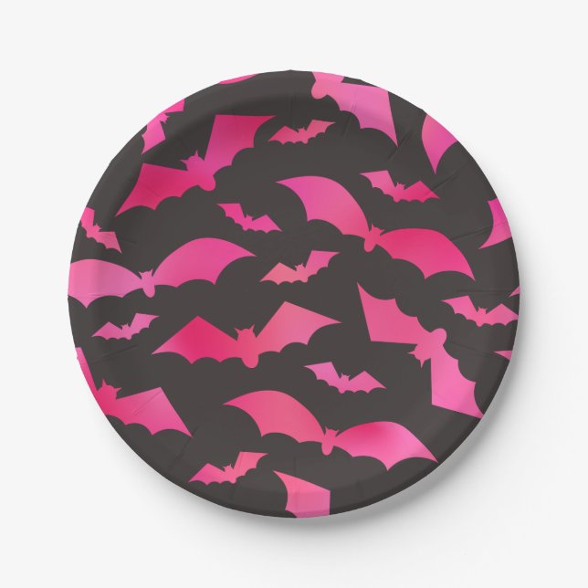 Pink Bats Girly Halloween Party Paper Plates (Front)