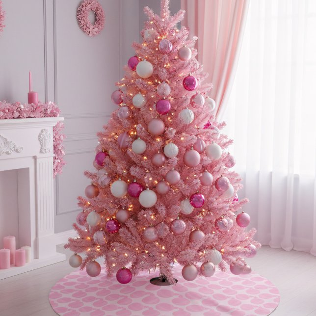 Pink Bauble Holiday Ornament Christmas Pattern Brushed Polyester Tree Skirt (Are you dreaming of a pink christmas? A pink tree skirt with a bauble pattern & space for your text.)
