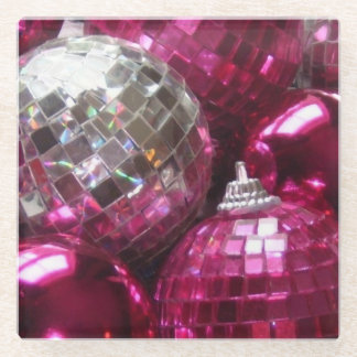 Pink Baubles glass coaster