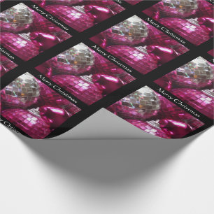 Pink Baubles Merry Christmas wrapping paper black
