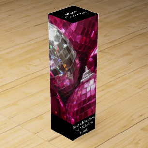 Pink Baubles Text wine gift box black
