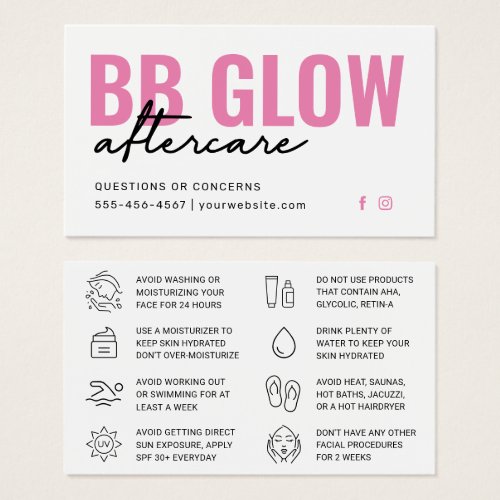 Pink BB Glow After Care Instruction Card