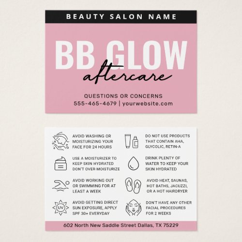 Pink BB Glow Facial After Care Instruction Card