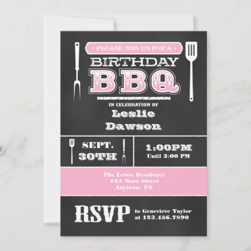 Pink BBQ Birthday Chalkboard Invitation