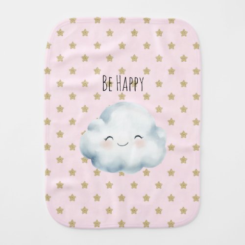 Pink Be Happy Cloud Gold Stars Baby Burp Cloth