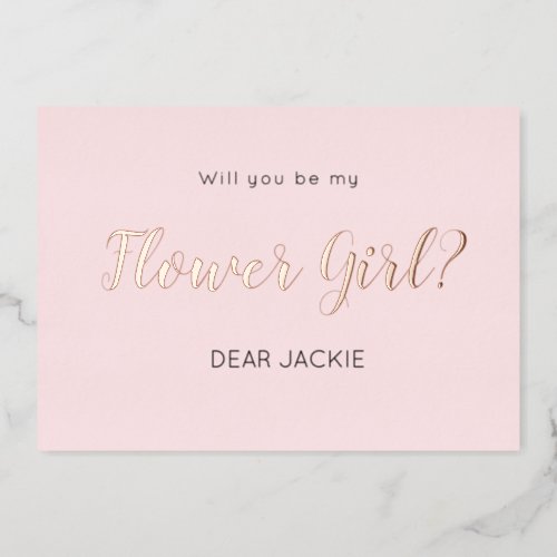 Pink Be My Flower Girl Proposal Foil Invitation