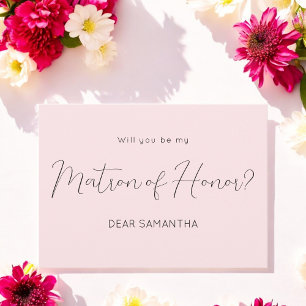 Pink Be My Matron of Honor Script Invitation